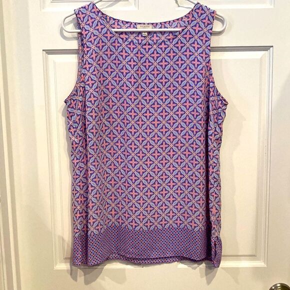 Talbots outlet, blue and pink sleeveless blouse, medium - Picture 9 of 10